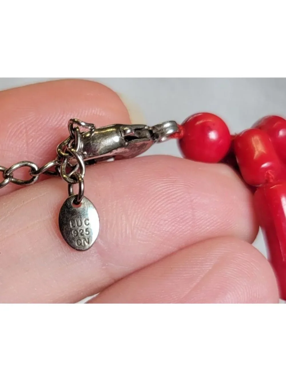 NWT Gemma C New York Layered Red Coral Long Beaded 925 Silver Necklace N1A